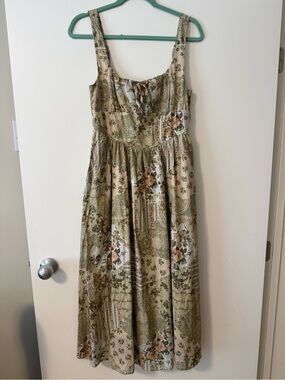 NWOT Darling Olive and Cream Floral Patchwork Midi Dress